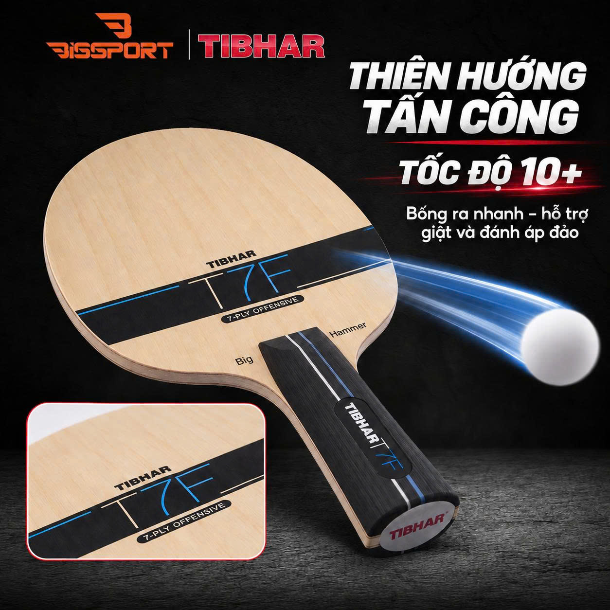 Cốt Vợt Bóng Bàn TIBHAR T7F FL Chính Hãng - 5 Gỗ + 2 Carbon - Inner Carbon - Kiểm Soát Tốt - Tấn Công Mạnh Mẽ - Tốc Độ